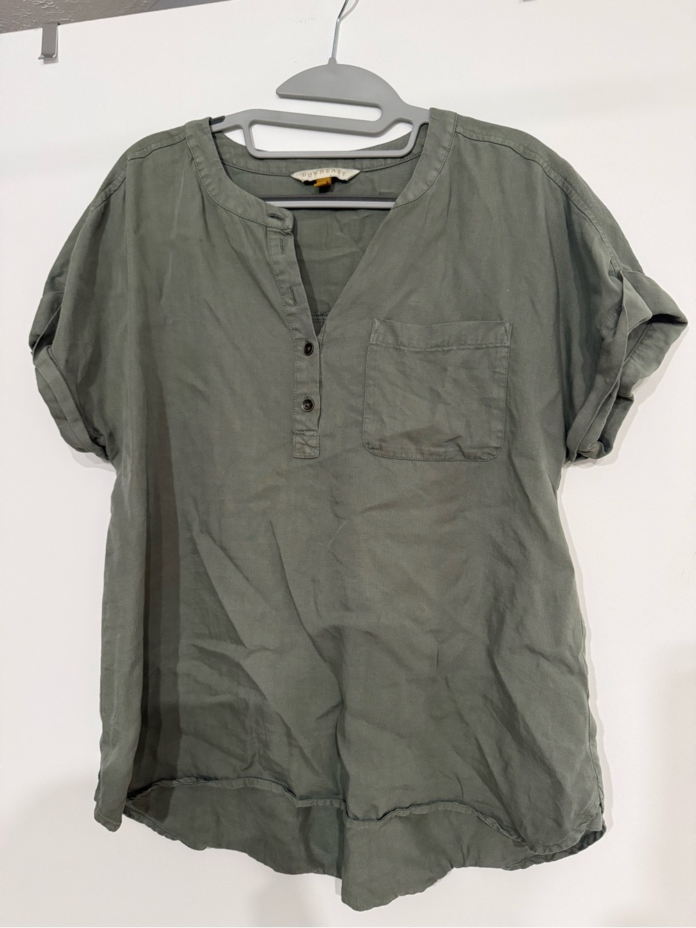 DownEast Olive Green Short-Sleeve Button Henley Shirt